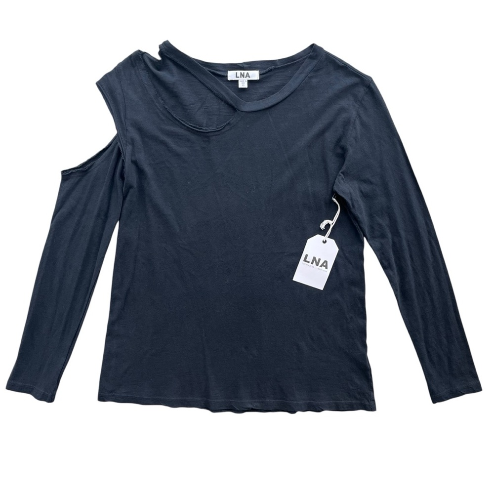 LNA Women’s Sz XS Black Standard Hamilton Long Sleeve Cut Out Cotton Tee #FW1720